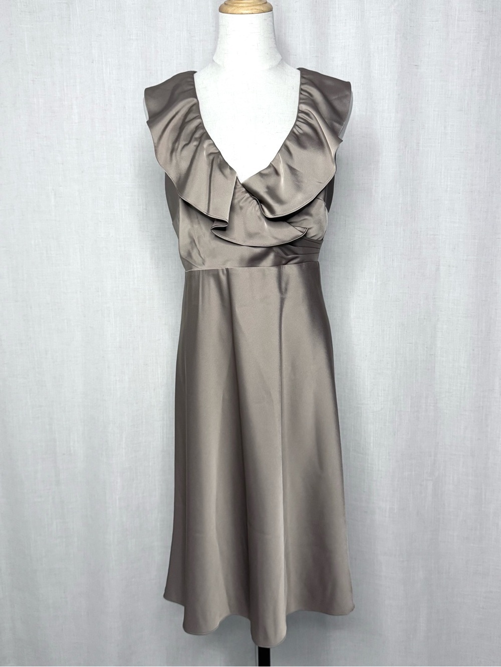 J.Crew Ruffle Satin Cocktail Dress Champagne Taupe Size 6